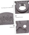 Close-up of Four Piece Malleable Iron Floor Flange Fittings for Furniture Shelving Decor Industrial Style