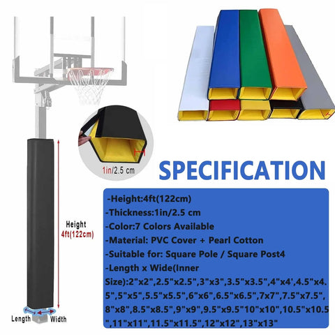 Heavy Duty Square Foam Pole Cover For Basements And Garages Featuring No Sweat Wrap Up Design And Tough As Nails Impact Shield For Wooden Columns Basketball Stands And Fence Posts In Classic Matte Black, 4ft height, 1in thickness, PVC cover.
