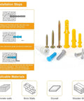 160Pcs Drywall Anchors And Screws Kit With Five Sizes High Hardness Wood Screws For All Hanging Installations, includes installation steps and applicable materials.