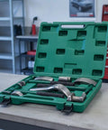 Sheet Metal Repair Tool Kit With Ergonomic Grips For Auto Body Dent Removal And Panel Beating Portable Hand Tools For Hobbyists And Pros Alike Durable Non Slip Hammer Set For Dings And Creases, green case open