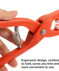 Snap Button Installation Tool Kit With Storage Box For Press Fasteners, Pro-Grade Five-Claw Snap Plier Set With Open-Ring Snaps, Easy Repairs For Garments, Jeans, And Bags, DIY Sewing Kit, Heavy-Duty, Safe And Reliable. Orange plastic snap plier with spring handle and snap heads.