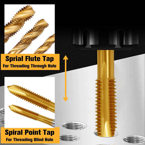 Kickass 7pc Micro Tap Drill Kit High Speed Steel Metric Plug Threads M2 To M6 Compact Storage Box showing spiral flute and point taps.