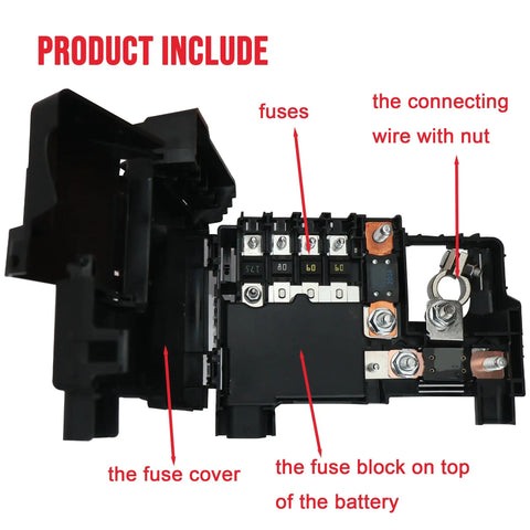 Top Grade Battery Distribution Fuse Block For Chevy Malibu 2014 To 2016 showing fuses, wire connections, and fuse cover.