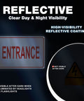 Clear Reflective Entrance Sign For Businesses, 8x12 Inch Rust Free Aluminum, Enter Here, Pre Drilled For Easy Mount, Weatherproof UV Protected Outdoor Sign That Grabs Attention And Directs Guests To The Correct Entry Point.