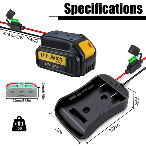 20V Battery Adapter And Power Wheels Conversion Kit With Fuse And 14 Gauge Wire For Ride On Trucks, Robotics, And RC Toys, Beefed Up Power, Safe High Power Quick Connect, Heat Resistant Wiring, Recessed Switches