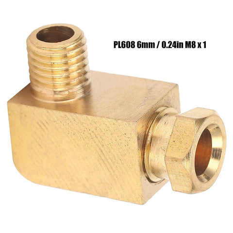 Heavy Duty Brass Lube Fitting 90 Degree Adapter Stops Oil Leaks Under High Pressure On Nylon Copper Aluminum Tubing With Heat Resistant Build Ensures Long Life In Tough Conditions So You Can Get It Done Fast And Clean Without Messing Up. PL608 6mm M8 x 1