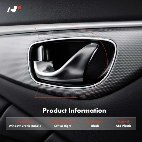 Interior view, black window crank handle fits Chevrolet GMC Saturn Oldsmobile Isuzu vehicles including Express Savana 1500-4500 S10.