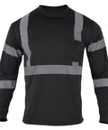 Hi Vis Safety Long Sleeve Shirt ANSI Class 2 Reflective Construction Workwear For Men Women Black 2XL Breathable Polyester