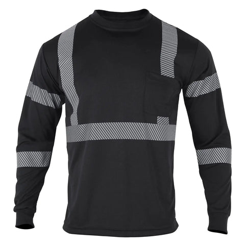Hi Vis Safety Long Sleeve Shirt ANSI Class 2 Reflective Construction Workwear For Men Women Black 2XL Breathable Polyester