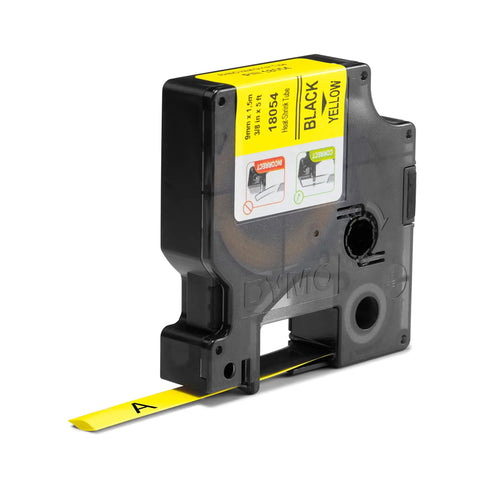 Industrial Grade Heat Shrink Tubing For Wire And Cable Markers Black On Yellow Polyolefin Sleeving with roll and label.