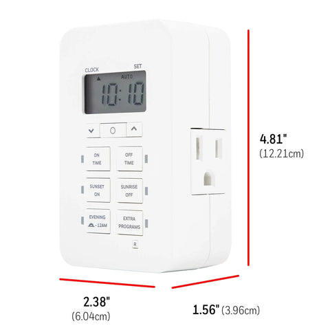 Plug In Digital Timer With Two Grounded Outlets And Seven Day Programming, white, dual outlet, easy setup, 4.81x2.38x1.56 inches