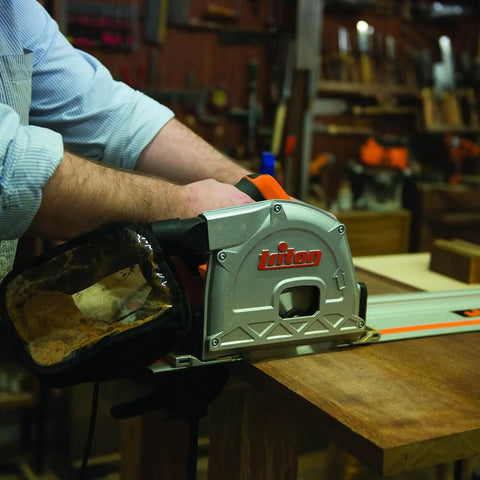Kickass Six And One Half Inch Plunge Track Saw With 1400 Watt Engine Cuts Clean And True With Rock Solid Rail Tracking For Stress Free Woodworking Featuring Super Comfy Handles And Onboard Storage Rack