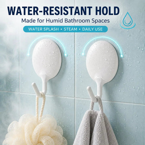 Heavy Duty Adhesive Wall Hooks For Bathroom And Kitchen No Drill Strong Sticky Hangers For Towels Coats Zero Hassle Residue Free 4 Pack on wet wall.