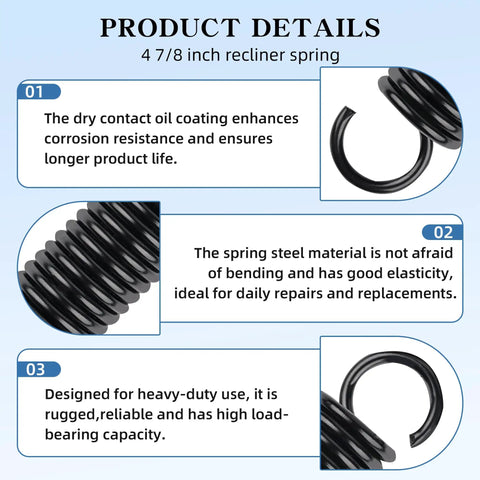 Top Shelf Tilt Recliner Extension Springs Two Pack Four Point Eight Inch Replacement Tension Coils for heavy-duty use and repairs.
