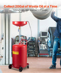 20 Gallon Waste Oil Drain Tank Air Operated Portable Drainer With Adjustable Funnel Height And Four Wheels in auto shop