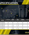 Front view of carbide end mill spec sheet: 1/4 inch diameter, 2-flute, ZrN-coated square-nose for aluminum milling.