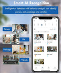 Smart AI recognition on wireless outdoor security camera with 360 degree PTZ battery powered and no wires, detecting person, pet, package, vehicle