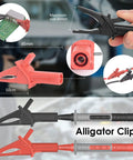Double Insulated Multimeter Test Lead Kit with 4mm Banana Probes and Alligator Clips shown in red and black