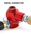 Four Pack 1/4 Inch MNPT Aluminum Air Hose Fittings With 360 Degree Swivel Plug And Play Quick Connect Pneumatic Tool Adapters For Air Tools Red Includes Thread Tape For Leak Prevention, red swivel connector