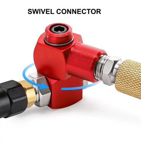 Four Pack 1/4 Inch MNPT Aluminum Air Hose Fittings With 360 Degree Swivel Plug And Play Quick Connect Pneumatic Tool Adapters For Air Tools Red Includes Thread Tape For Leak Prevention, red swivel connector