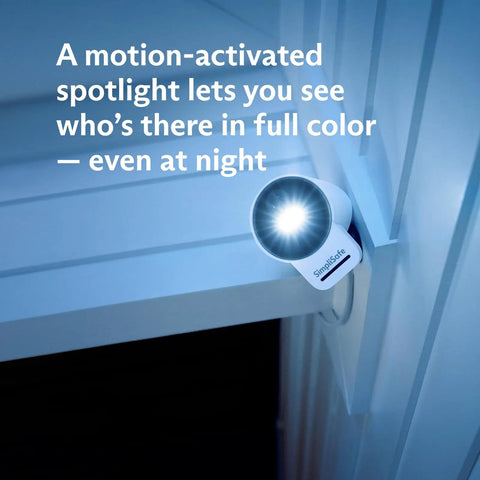 Outdoor Security Camera Series 2 With 1080p Video Wireless And Wired Motion Alerts And AI Threat Detection Keeps Your Home On Lock Works With Gen 3 Home Security System Real Time Alerts For Peace Of Mind, installed on exterior wall with spotlight.
