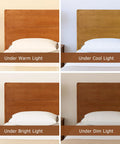Queen Size Bamboo Platform Bed Frame With Tall Headboard Packed With Upgraded Metal Support Legs For Unbreakable Stability And A Sleek Rustic Look That Brings Badass Vibes To Your Bedroom While Keeping Things Solid As A Rock With Ease in different lighting settings.