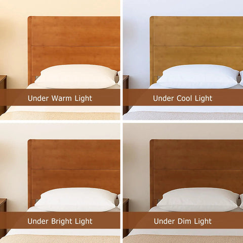 Queen Size Bamboo Platform Bed Frame With Tall Headboard Packed With Upgraded Metal Support Legs For Unbreakable Stability And A Sleek Rustic Look That Brings Badass Vibes To Your Bedroom While Keeping Things Solid As A Rock With Ease in different lighting settings.