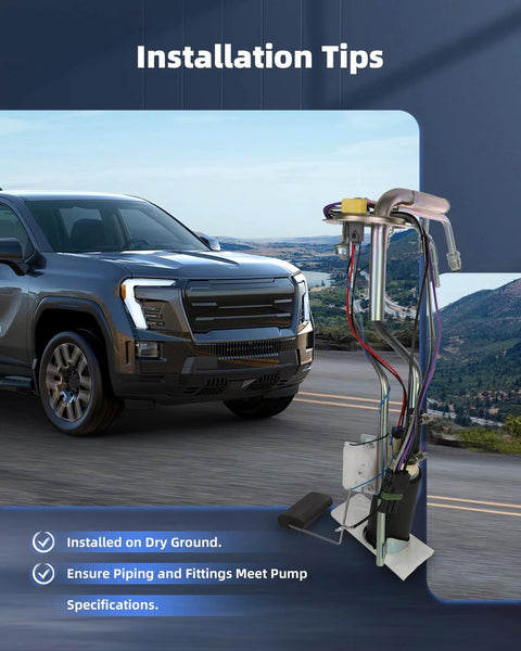 Fuel Pump Replacement E3621S For Chevy GMC C K 1500 2500 3500 1988 To 1995 shown with a truck background