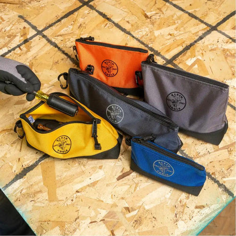 Stand Up Pro Grade Zipper Tool Pouch Set With Carabiners Water Resistant 1680D Reinforced Gusseted Bottoms Multi Size 5 Pack