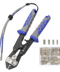 8.8 Inch Heavy Duty Beefed Up Pro Grade Crimping Pliers Kit with 140 Double Barrel Sleeves in 4 Sizes for Wire and Mono up to 2.2mm
