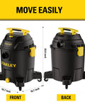 Front and back view of 10 Gallon Wet Dry Shop Vacuum With 6 Peak HP Motor And Built In Drain, Heavy Duty Suction, Black with Yellow accents