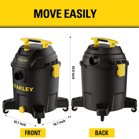 Front and back view of 10 Gallon Wet Dry Shop Vacuum With 6 Peak HP Motor And Built In Drain, Heavy Duty Suction, Black with Yellow accents