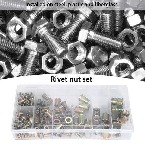 Rivnut Kit 165Pcs Copper Alloy M3 M12 Threaded Inserts For Steel Plastic And Fiberglass Industrial Heavy Duty Rivet Nut Set