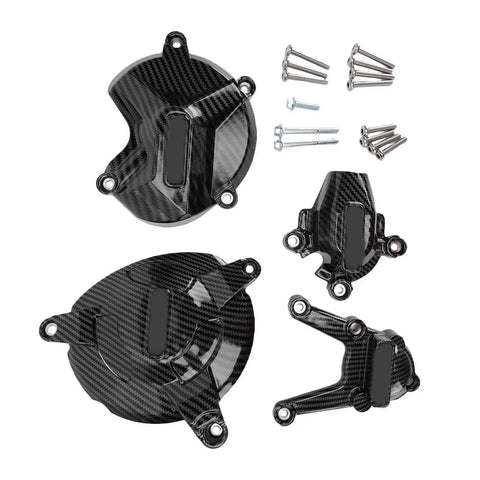Straight Forward Fiberglass Nylon Engine Cover Set Replacement For Bmw S1000R 2009 To 2016 with carbon weave and hardware.
