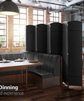 8 Panel Black Room Divider With Double Hinged Panels, 6 Ft Tall Folding Privacy Screen in restaurant setting