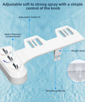 Dual Nozzle Bidet Attachment For Toilet With Self Cleaning Nozzles And Hot And Cold Water Spray shown with control knobs and nozzles