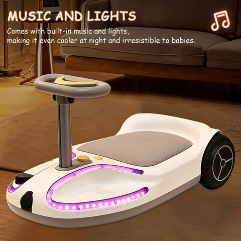 Kid Electric Go Kart With 180W Motor, 360 Degree Spin Drift Fun, 24V Ride On Car With Music And Lights, indoors with purple lights