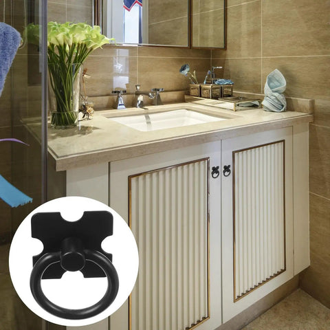 4 Piece Black Cabinet Ring Pulls For Drawers And Cabinets, Vintage Style Furniture Hardware Handles on bathroom cabinet
