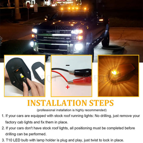 Ford F150 F250 F350 Super Duty Cab Roof Marker Lights Kit 5 Amber LED Top Clearance Marker Light Assemblies With Smoked Cover
