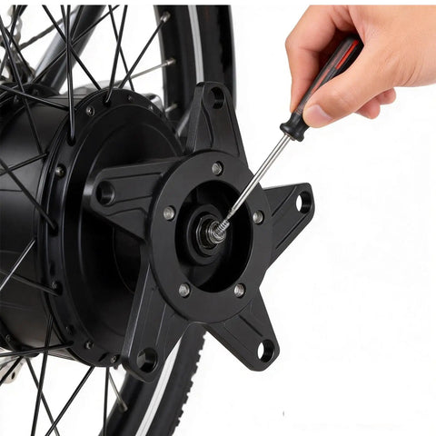 Mid Drive Spider Adapter Ring For 130BCD Aluminum Alloy Chainring Adapter Fits BBS01 BBS02 being installed on an ebike wheel