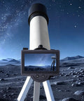 WiFi Telescope Camera Eyepiece With 4.3 Inch Screen for 26mm to 47mm Telescopes showing lunar landscape and starry sky