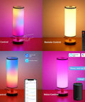 Lit Smart Table Lamps Set Of 2 With RGB Color Changing, Remote And App Control, Alexa Compatible, in four control settings.