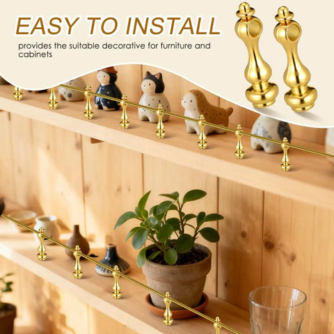 Rock Solid Eight Piece Brass Gallery Rails Kit Featuring Heavy Duty Metal Spindle Connectors And Exact Screw Matchups Perfect For Sprucing Up Kitchen Cabinets Display Shelving And Creating A Slick Modern Look At Home