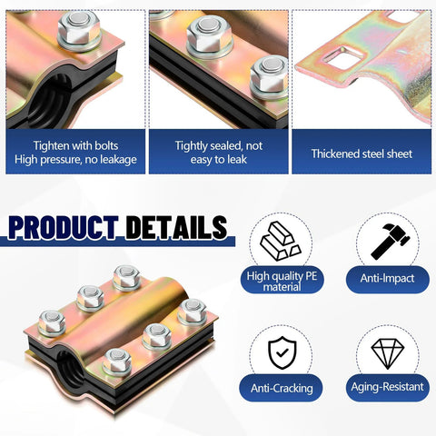 MorningRo 2-piece water pipe repair clamp for 1/2 in pipe (0.84 in OD) steel with PE material, 4 in long