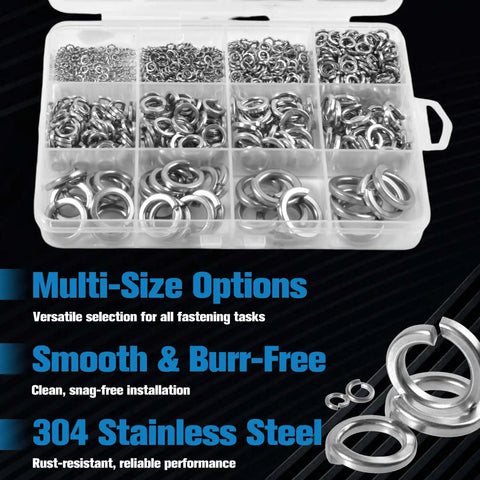 Heavy Duty 1100 Pcs Spring Lock Washer Set Metric Split Lock Washers Stainless Steel 304 in compartment box