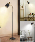 Tall 65 Inch Modern Industrial Floor Lamp With Black And Gold Copper Accents, 360 Degree Adjustable Lampshade, 12W E26 Bulb Included, Ideal For Living Room, Bedroom, Home Office