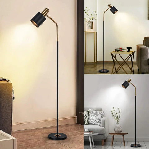 Tall 65 Inch Modern Industrial Floor Lamp With Black And Gold Copper Accents, 360 Degree Adjustable Lampshade, 12W E26 Bulb Included, Ideal For Living Room, Bedroom, Home Office