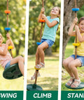 Kids enjoying Kids Tree Swing Set With 330Lb Capacity Rope Swing With Platforms And Disc Seat Outdoor Backyard Playground Accessories