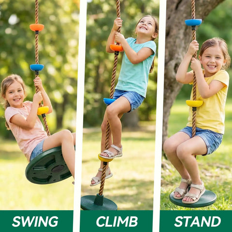 Kids enjoying Kids Tree Swing Set With 330Lb Capacity Rope Swing With Platforms And Disc Seat Outdoor Backyard Playground Accessories