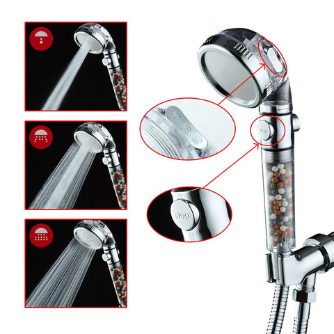 Purifying Shower Head With Beads For Hard Water No More Dry Skin, 3 Function High Pressure Handheld Shower With On Off Switch